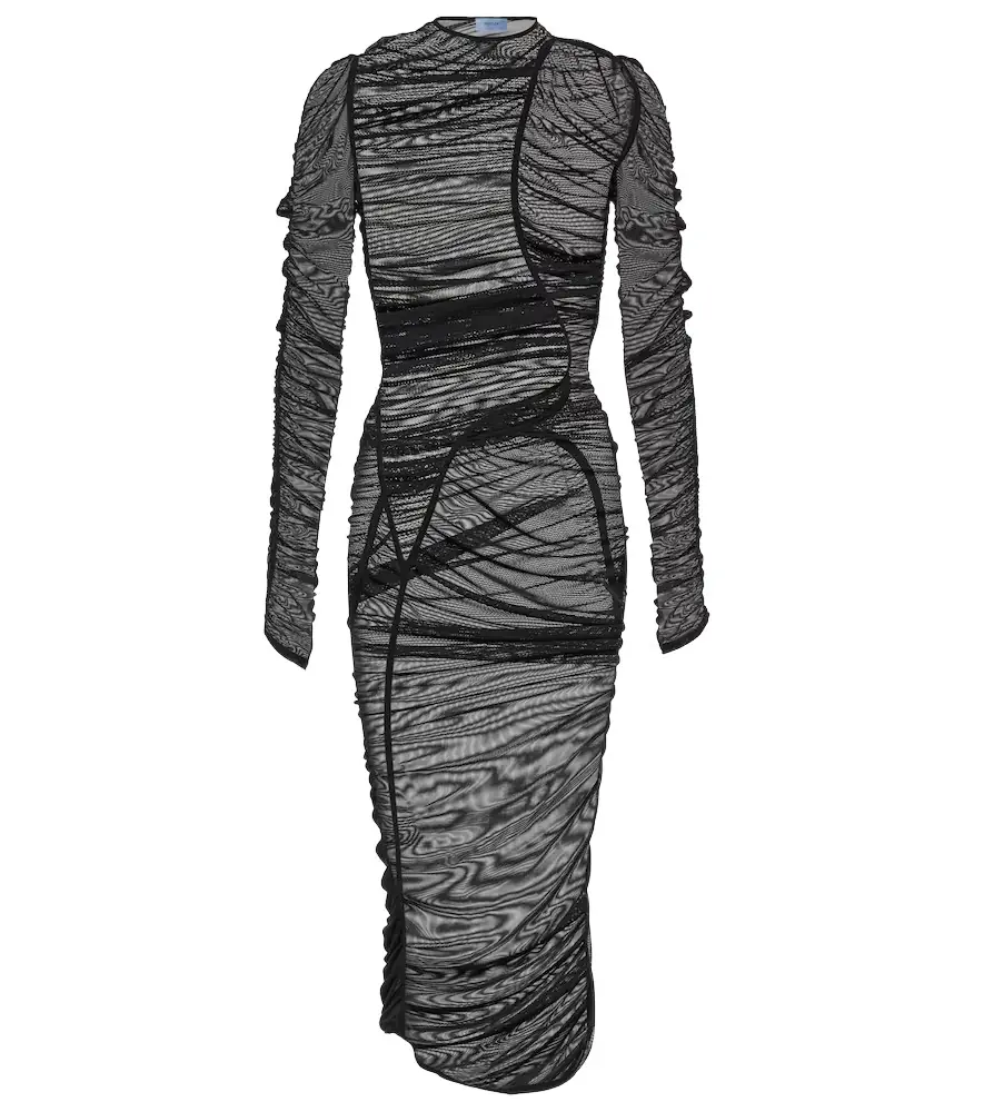 Mugler Ruched mesh midi dress | Image 1 Mugler Ruched mesh midi dress | Image 1
