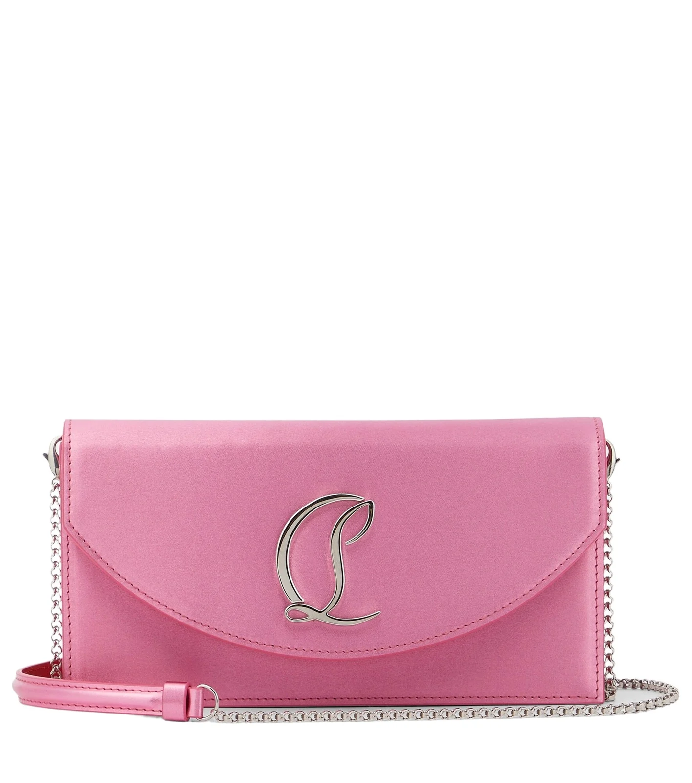 Loubi54 Small leather-trimmed silk clutch