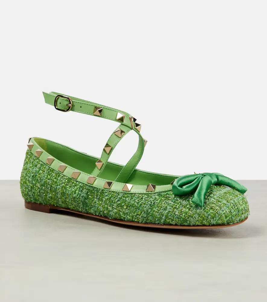 Valentino Garavani Rockstud tweed lamé ballet flats | Thumbnail 2