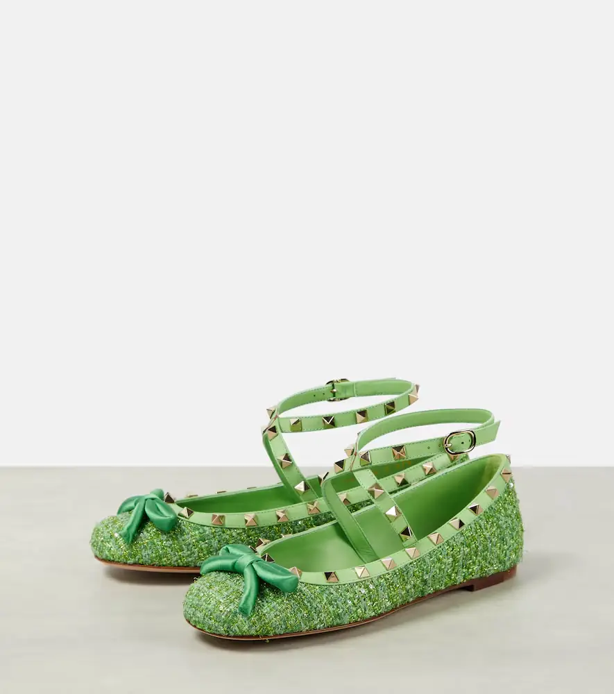 Valentino Garavani Rockstud tweed lamé ballet flats | Thumbnail 4