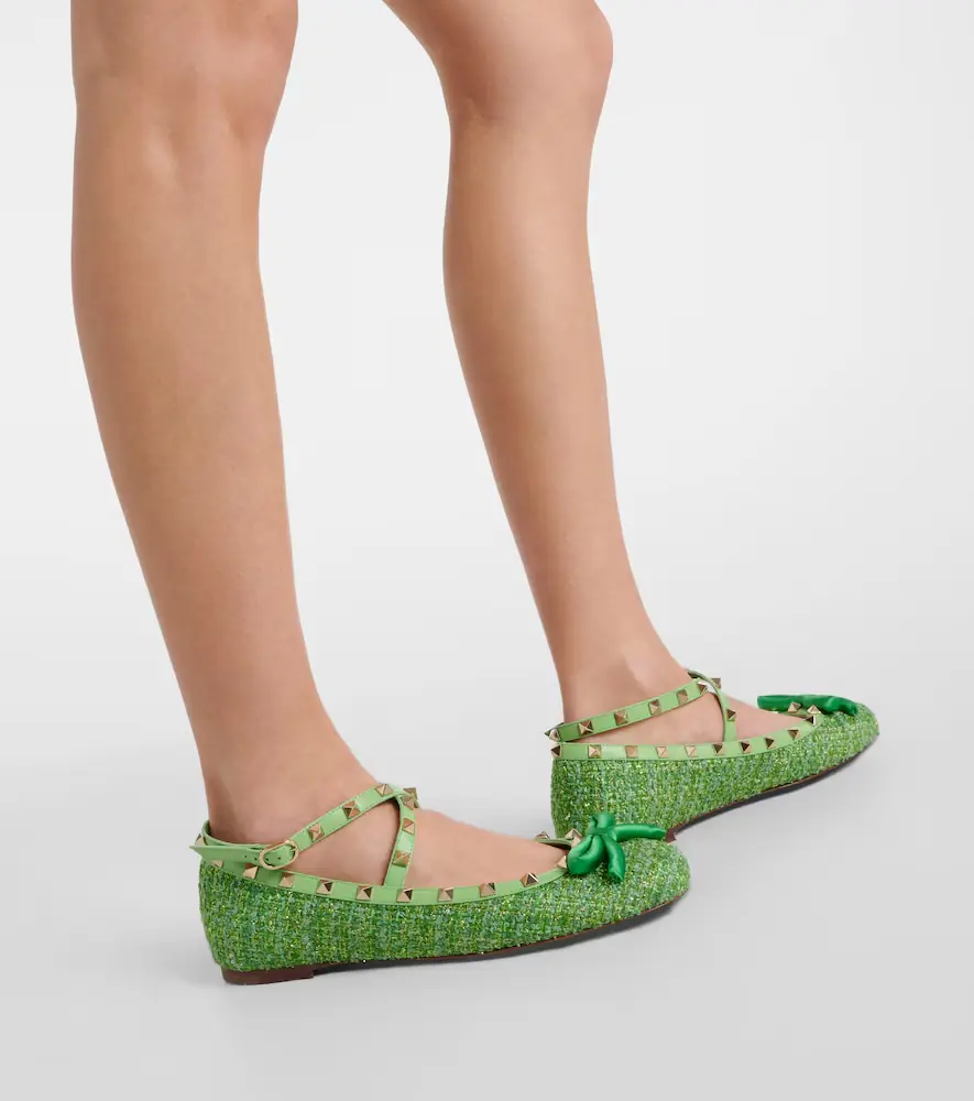 Valentino Garavani Rockstud tweed lamé ballet flats | Thumbnail 5