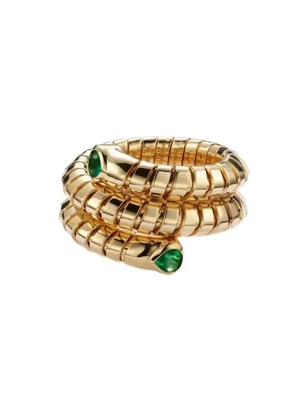 Trisola 18kt gold ring with emeralds