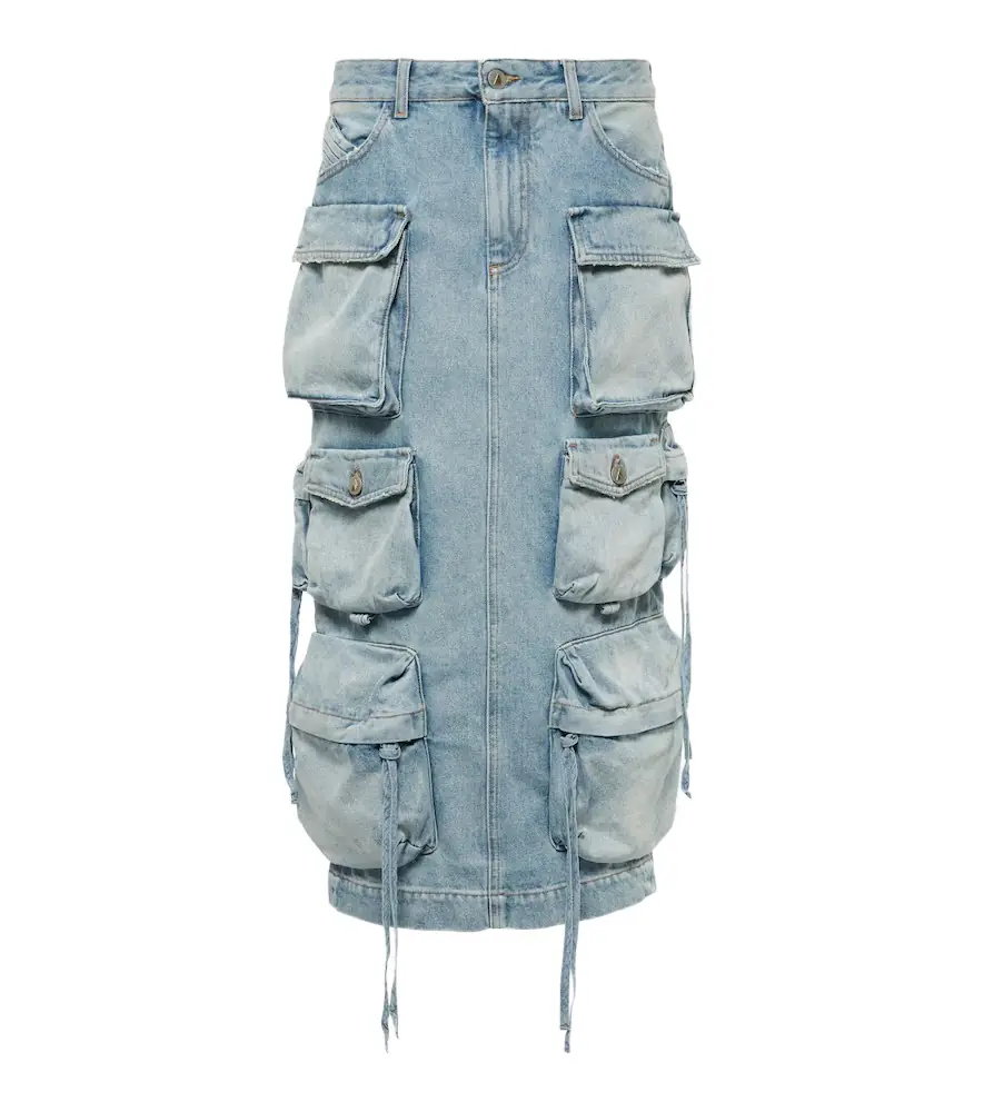 The Attico Cargo denim midi skirt