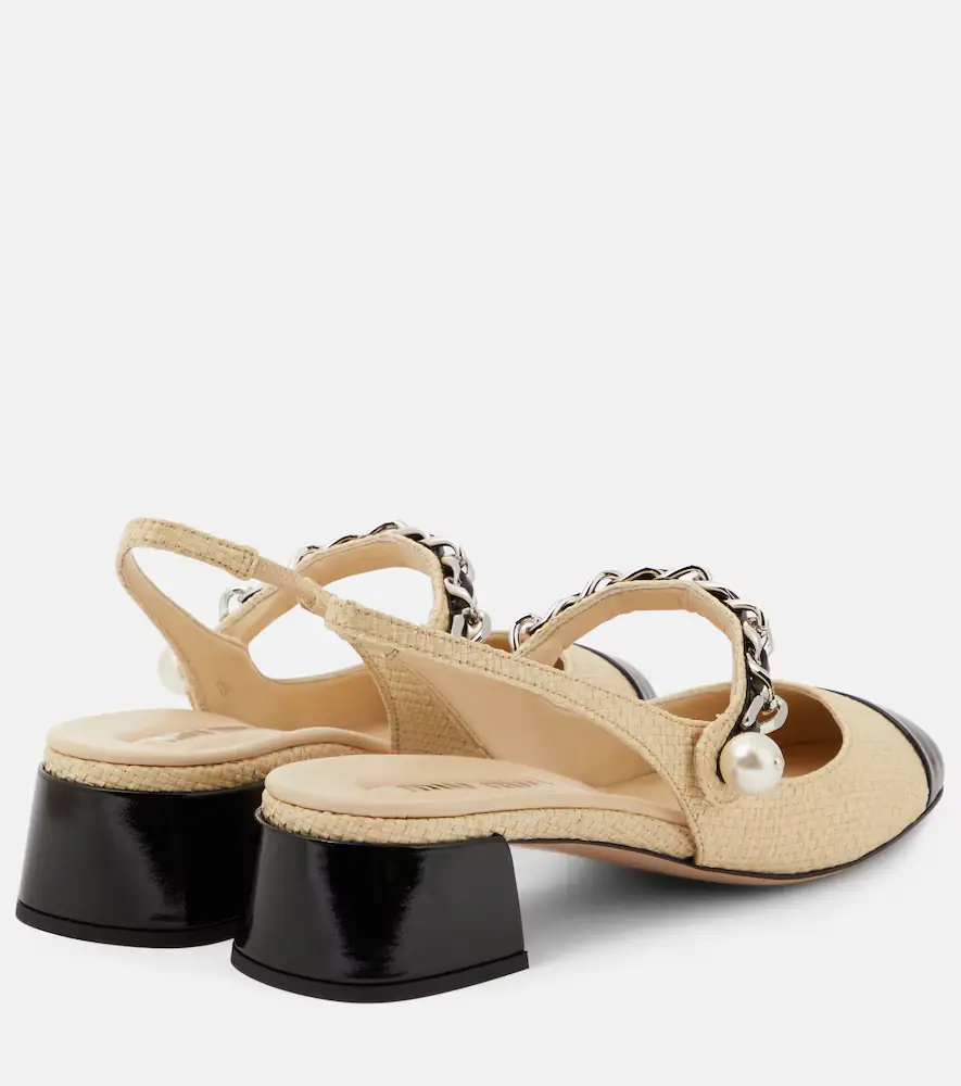 Miu Miu Leather-trimmed raffia slingback pumps | Thumbnail 2