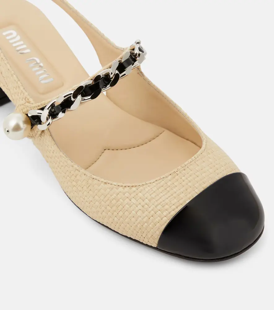 Miu Miu Leather-trimmed raffia slingback pumps | Thumbnail 3