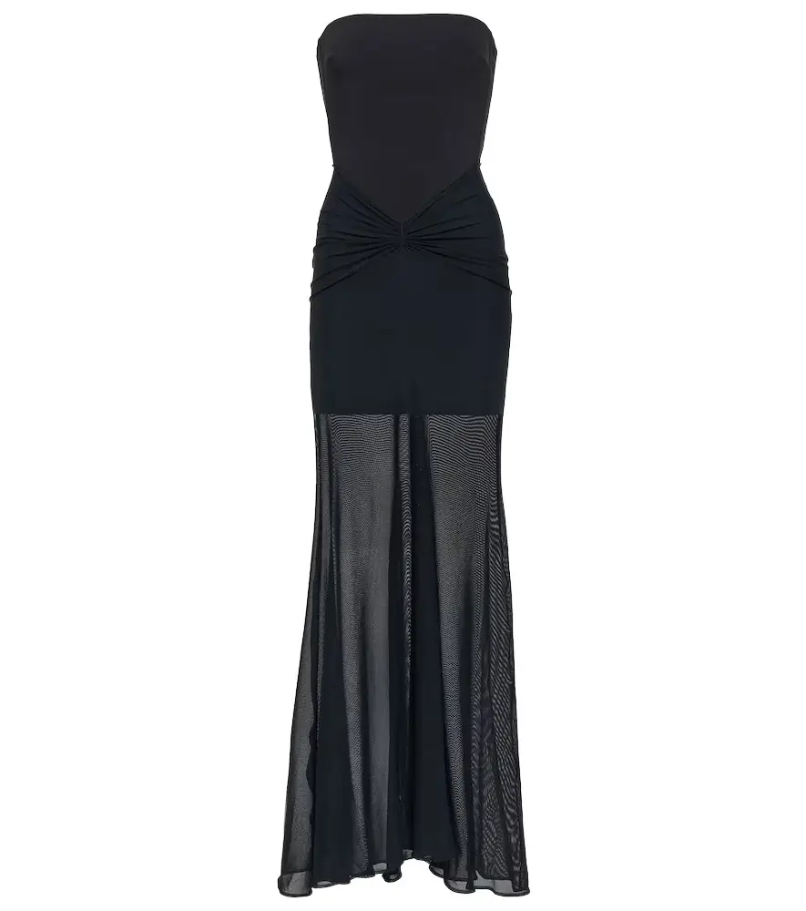 David Koma Tulle-trimmed ruched bustier gown