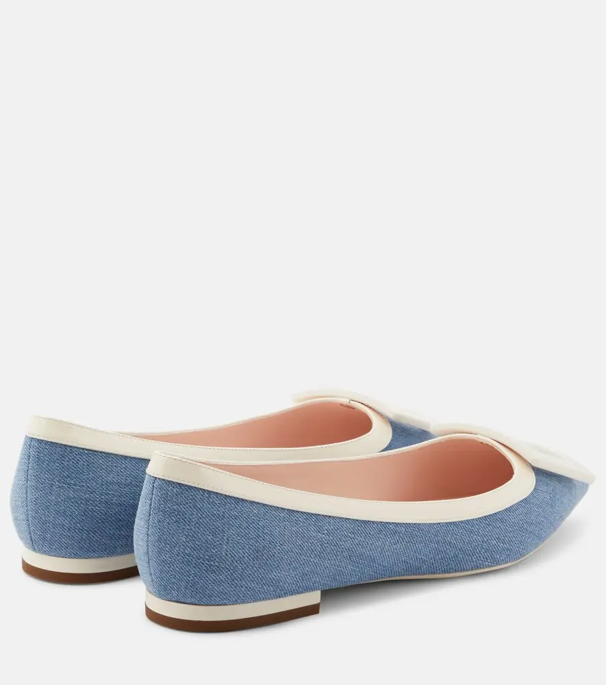 Roger Vivier Leather-trimmed denim ballet flats | Thumbnail 2 Roger Vivier Leather-trimmed denim ballet flats | Thumbnail 2