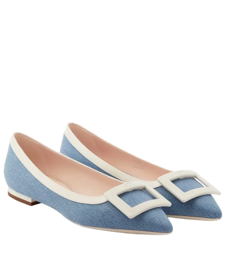Roger Vivier Leather-trimmed denim ballet flats | Image 1 Roger Vivier Leather-trimmed denim ballet flats | Image 1