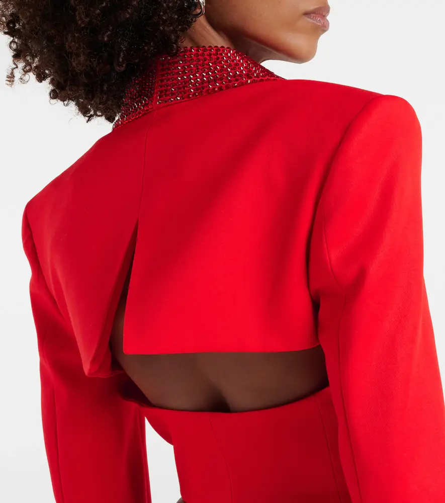 AREA Crystal-embellished cropped wool blazer | Thumbnail 2