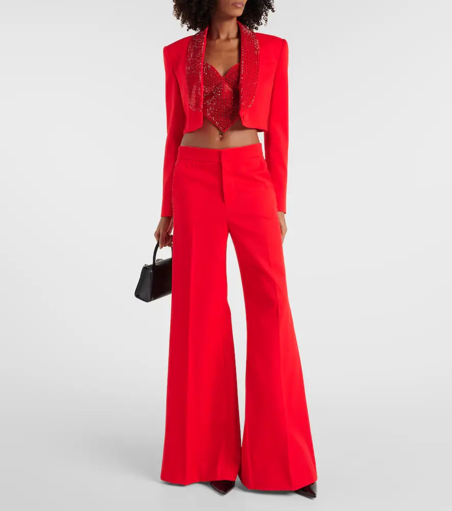AREA Crystal-embellished cropped wool blazer | Thumbnail 3