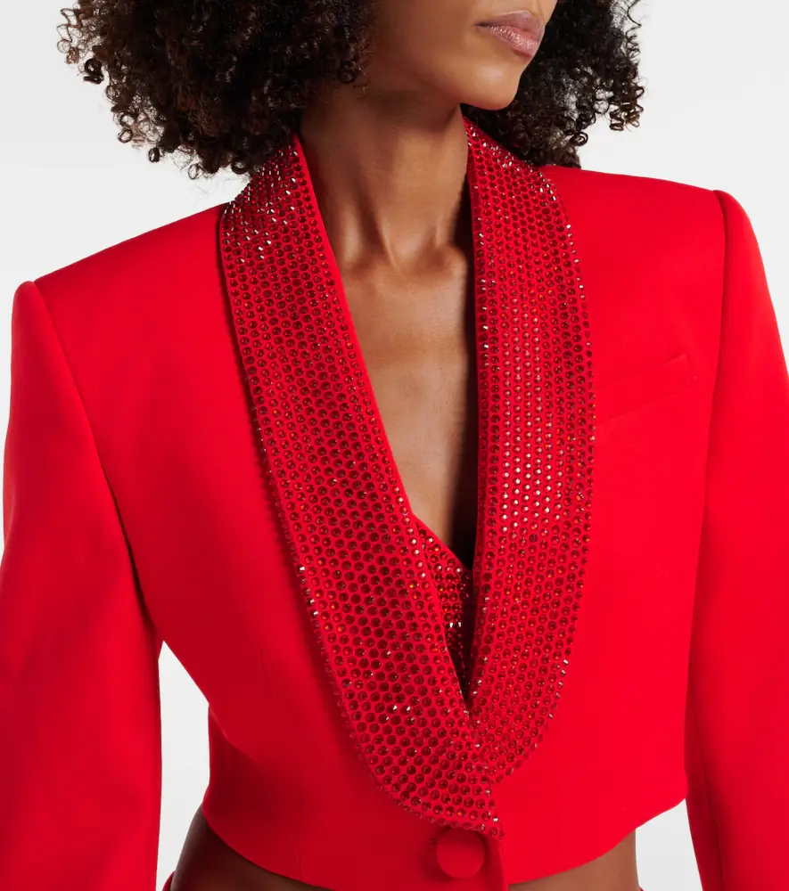 AREA Crystal-embellished cropped wool blazer | Thumbnail 5