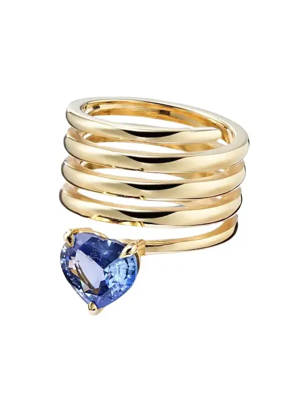 Heart Spiral 18kt gold ring with sapphire