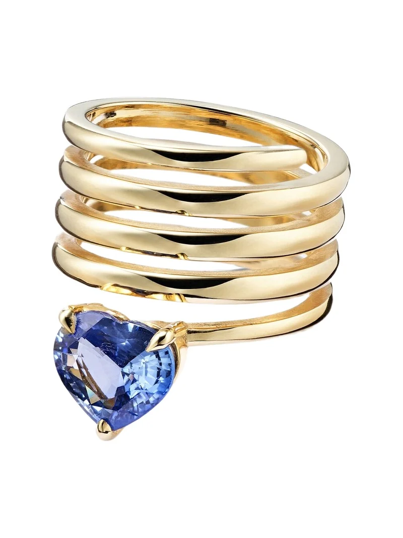 Heart Spiral 18kt gold ring with sapphire