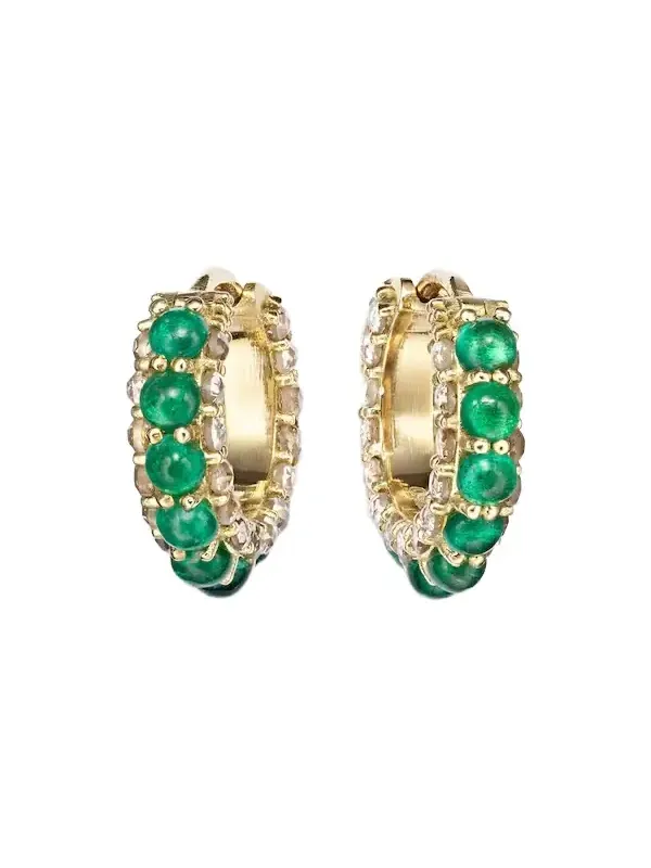 18kt gold hoop earrings with emeralds and diamonds 18kt gold hoop earrings with emeralds and diamonds