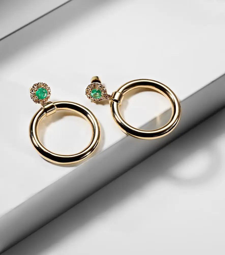 Ileana Makri Endless 18kt gold hoop earrings with emeralds and diamonds | Thumbnail 5