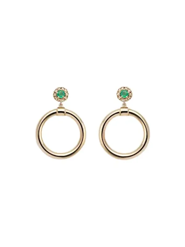 Endless 18kt gold hoop earrings with emeralds and diamonds