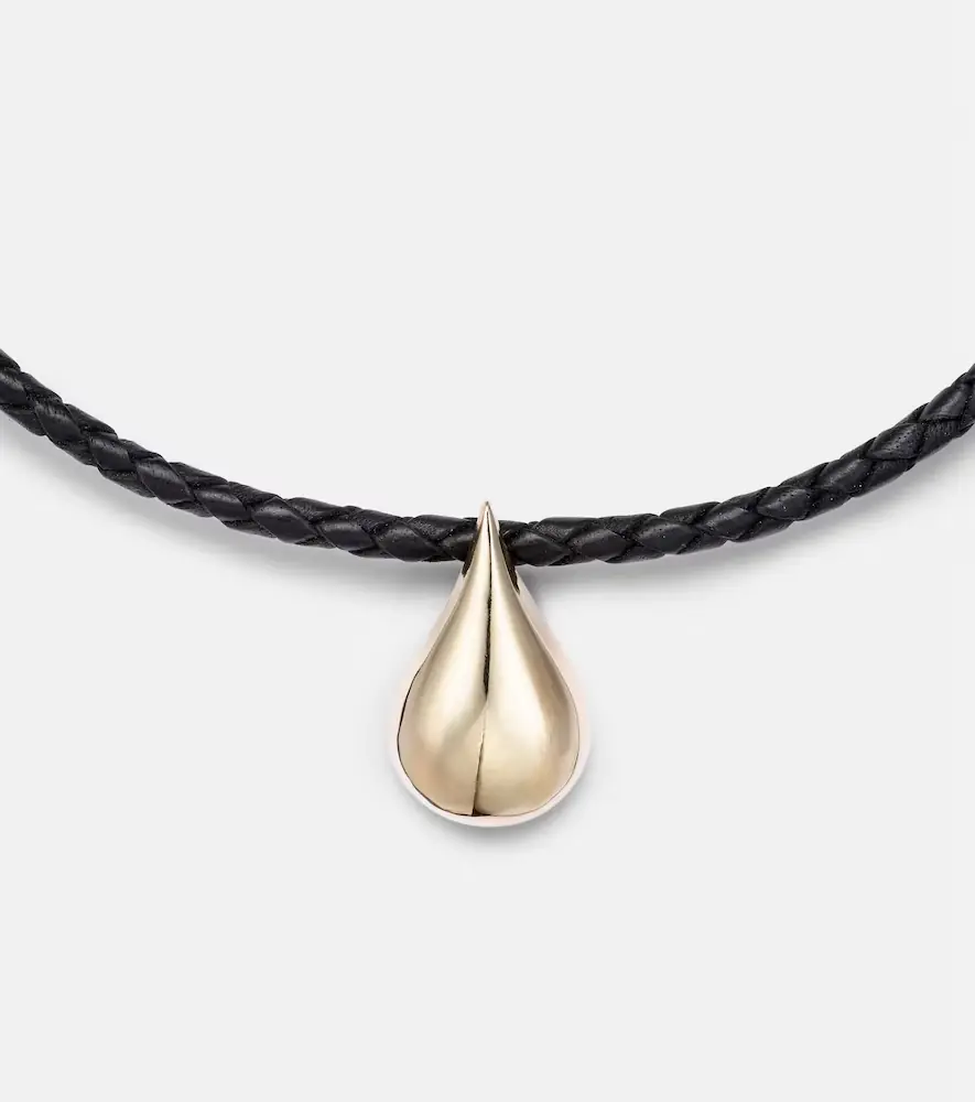 Mateo Water Droplet 14kt gold and leather necklace | Thumbnail 2