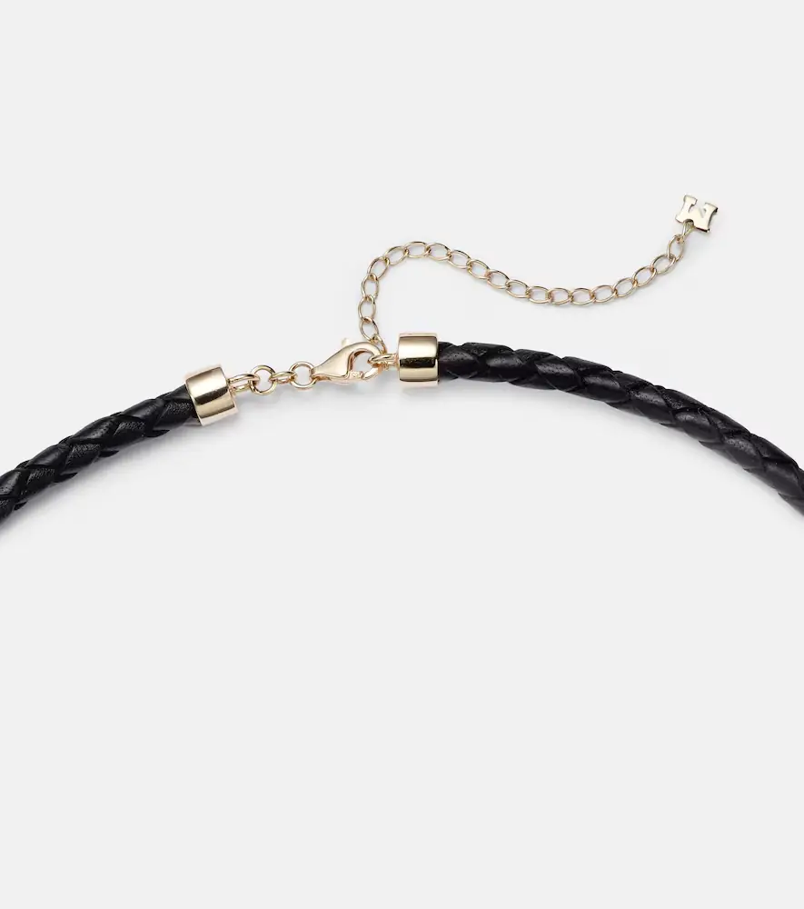 Mateo Water Droplet 14kt gold and leather necklace | Thumbnail 3