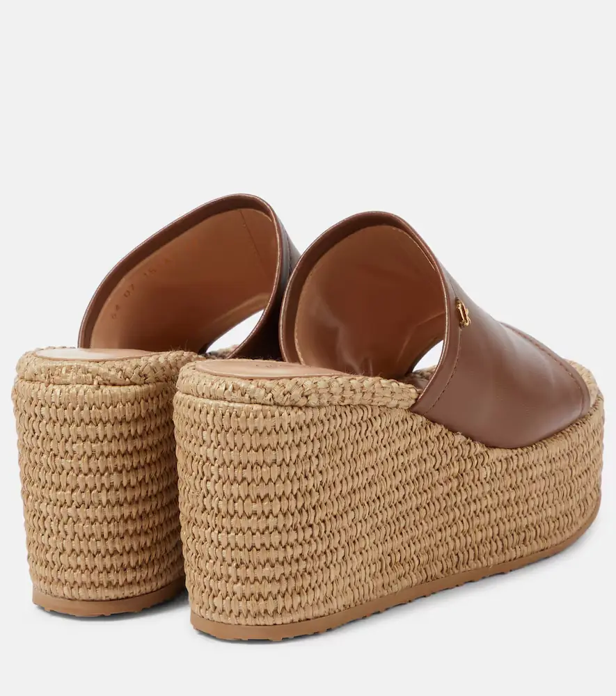 Gianvito Rossi Leather and raffia wedge mules | Thumbnail 4