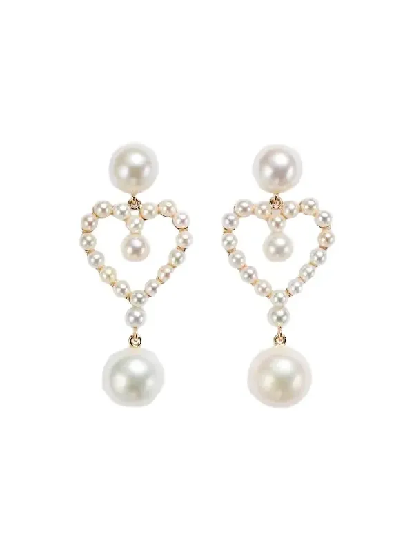 Pearl Heart 14kt gold pendant earrings with pearls Pearl Heart 14kt gold pendant earrings with pearls