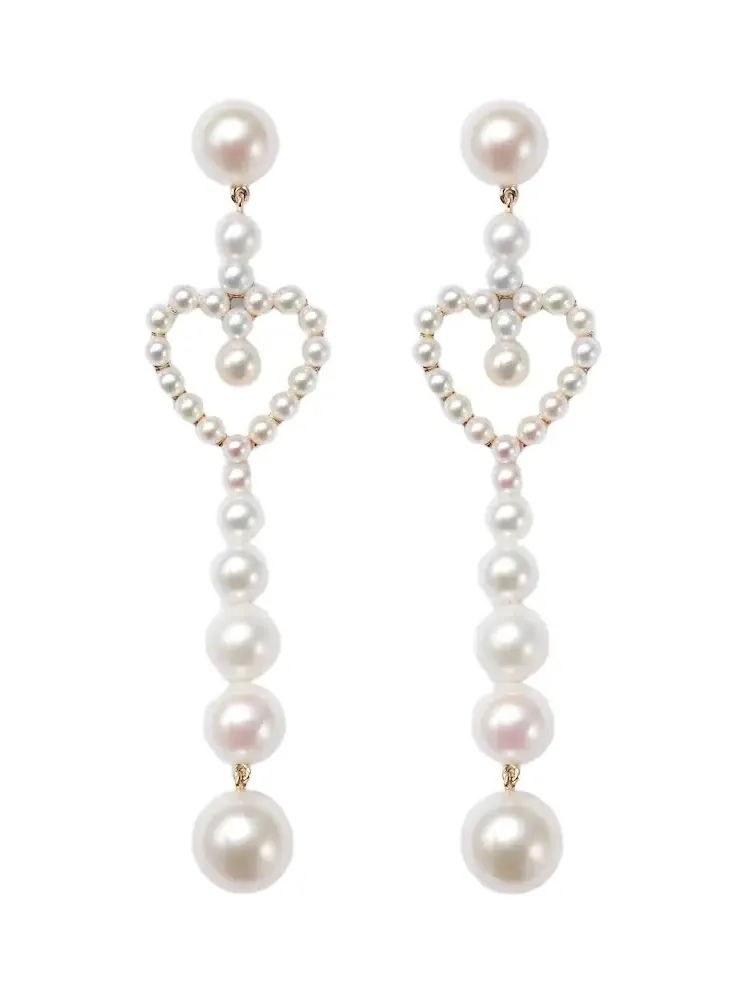 Pearl Heart 14kt gold drop earrings with freshwater pearls
