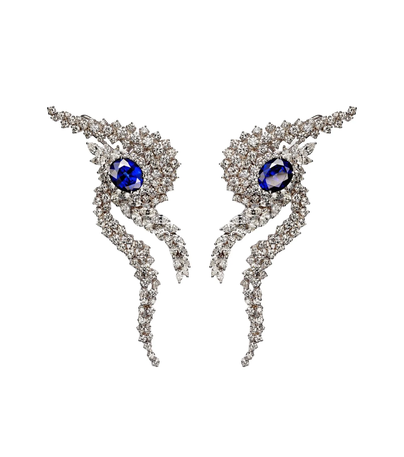 Reign Supreme 18kt white gold earrings with diamonds and sapphires