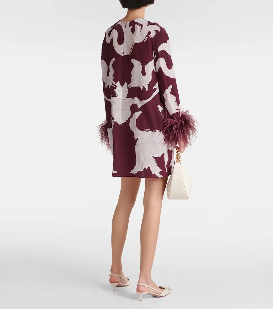 Valentino Garavani Printed feather-trimmed silk minidress | Thumbnail 3 Valentino Garavani Printed feather-trimmed silk minidress | Thumbnail 3