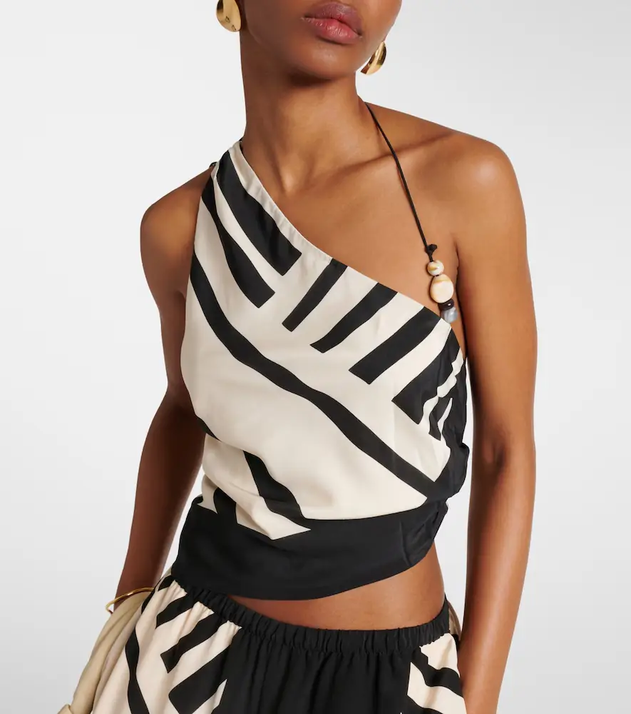 SIR. Arte printed one-shoulder silk satin crop top | Thumbnail 4 SIR. Arte printed one-shoulder silk satin crop top | Thumbnail 4