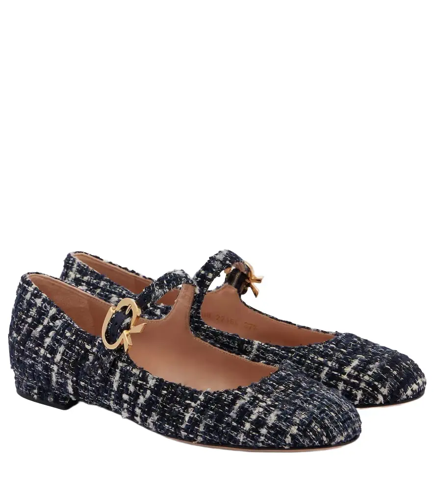 Gianvito Rossi Mary Ribbon bouclé Mary Jane flats