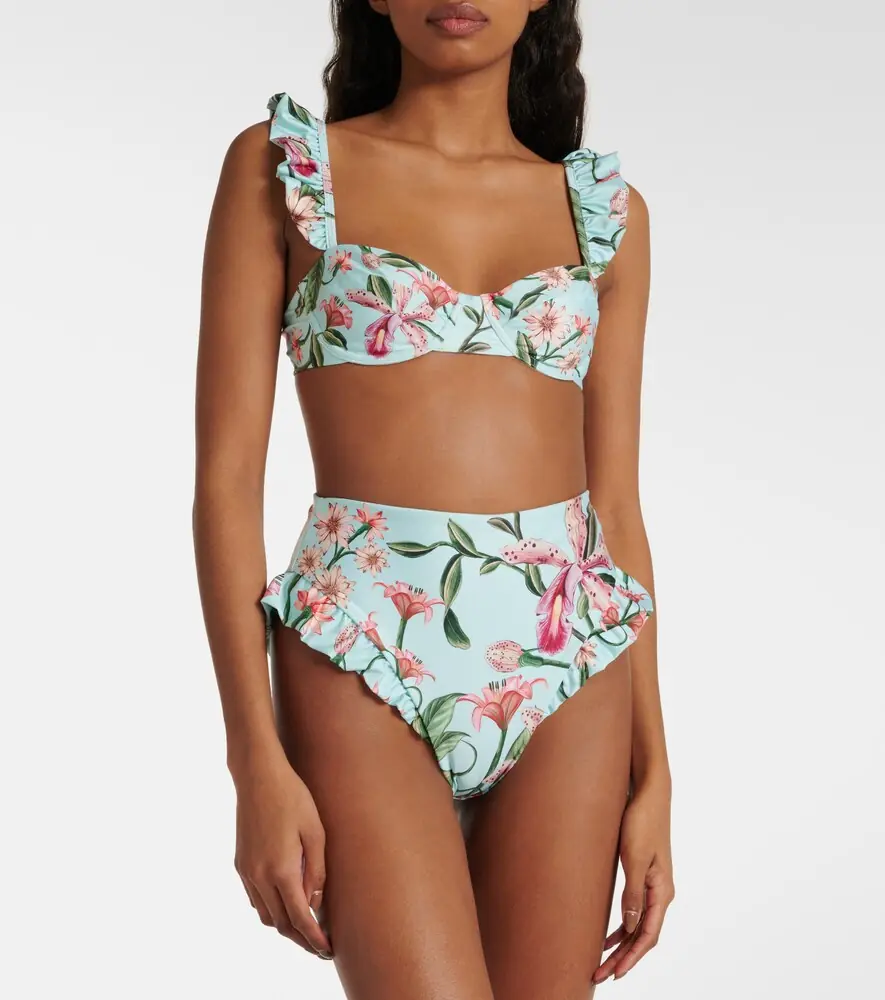 Agua by Agua Bendita Kiwi floral ruffled bikini top | Thumbnail 4