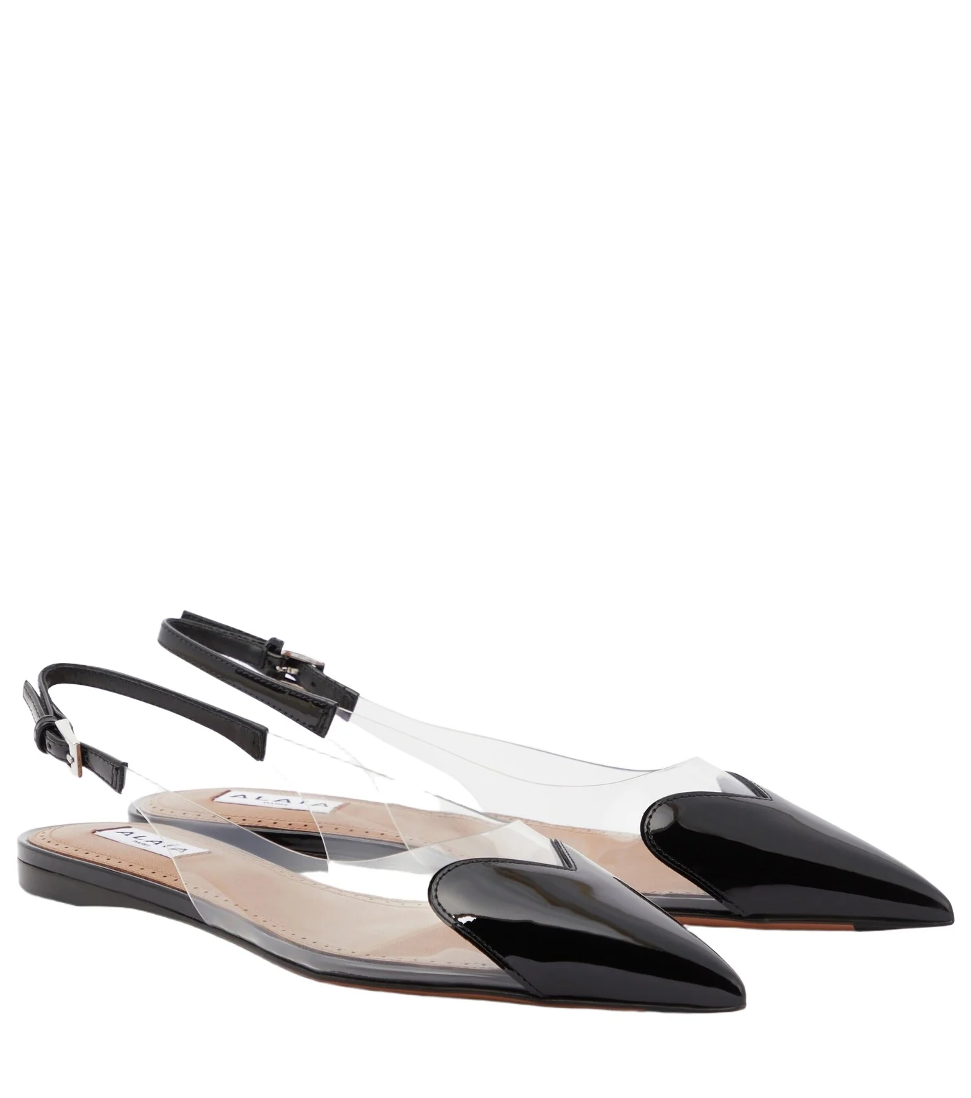 ALAÏA Le Coeur patent leather and PU slingback flats