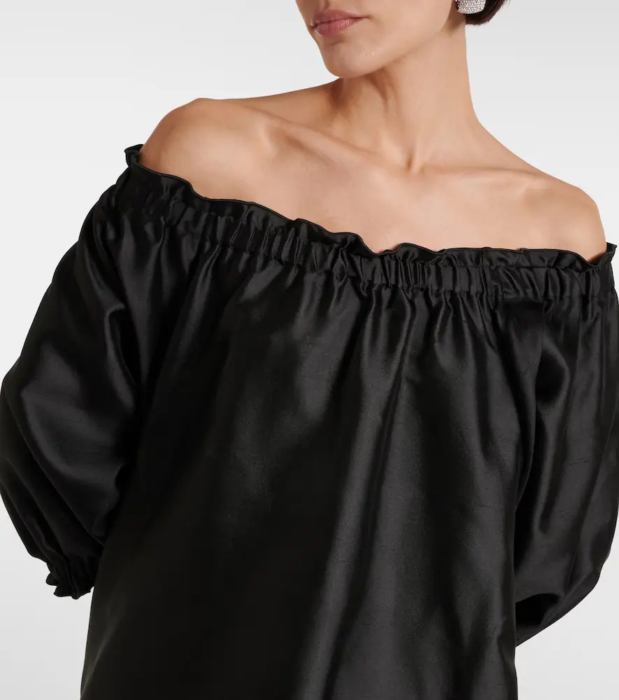 Max Mara Lepre off-shoulder silk and cotton minidress | Thumbnail 3 Max Mara Lepre off-shoulder silk and cotton minidress | Thumbnail 3
