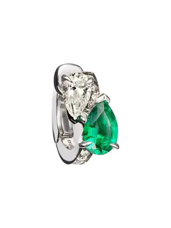 Serti sur Vide 18kt white gold single earring with diamonds and emerald Serti sur Vide 18kt white gold single earring with diamonds and emerald