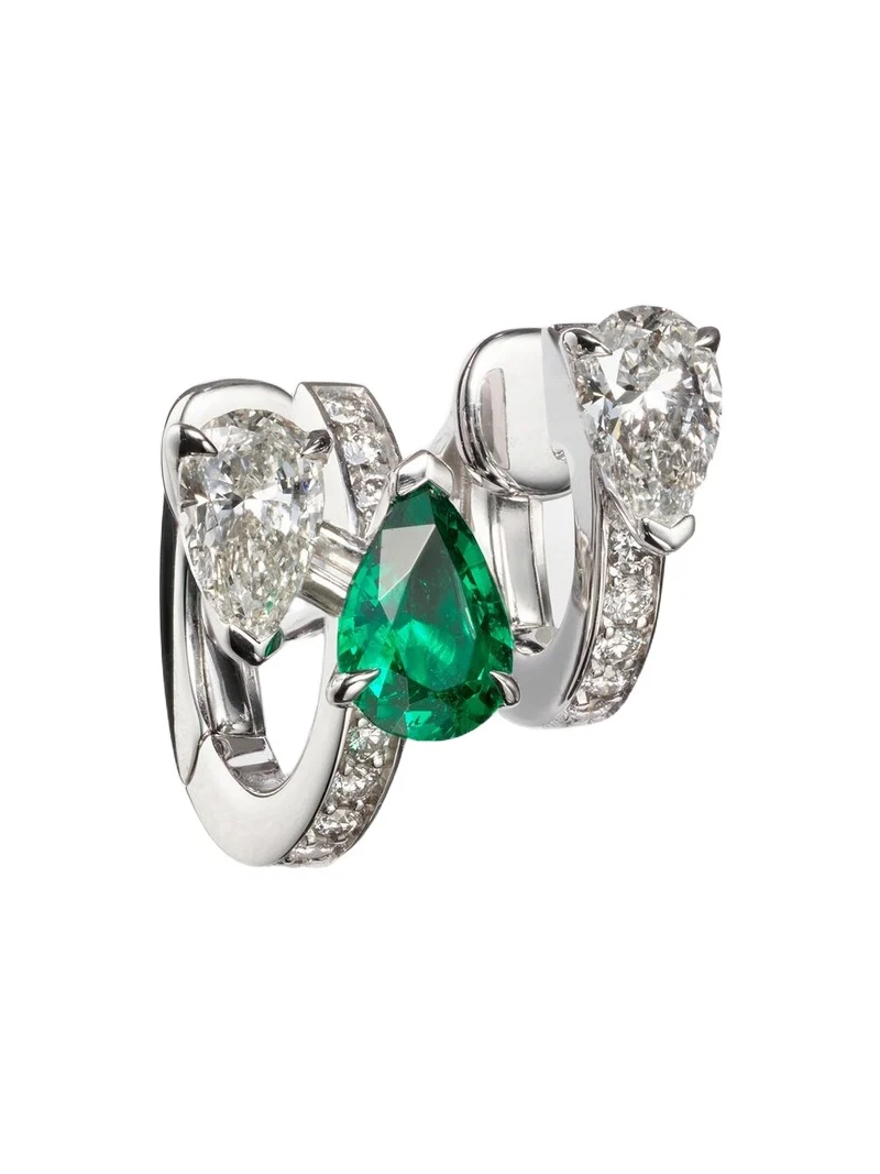 Repossi Serti Sur Vide 18kt white gold single earring with diamonds and emerald