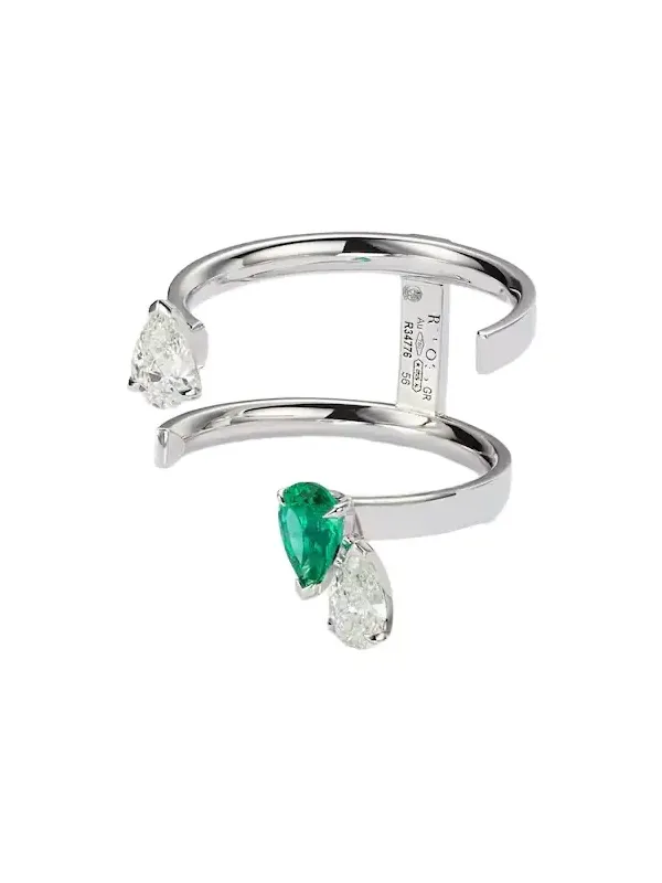 Serti Sur Vide 18kt white gold ring with diamonds and emerald Serti Sur Vide 18kt white gold ring with diamonds and emerald