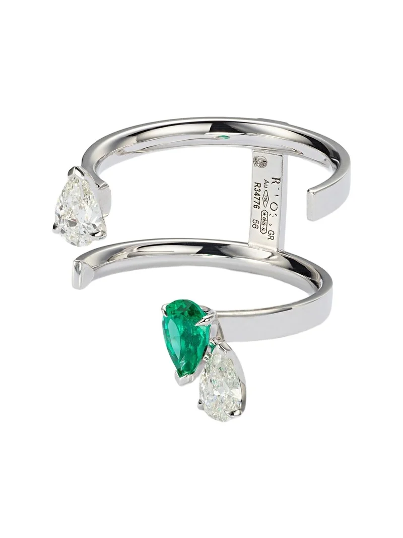 Repossi Serti Sur Vide 18kt white gold ring with diamonds and emerald