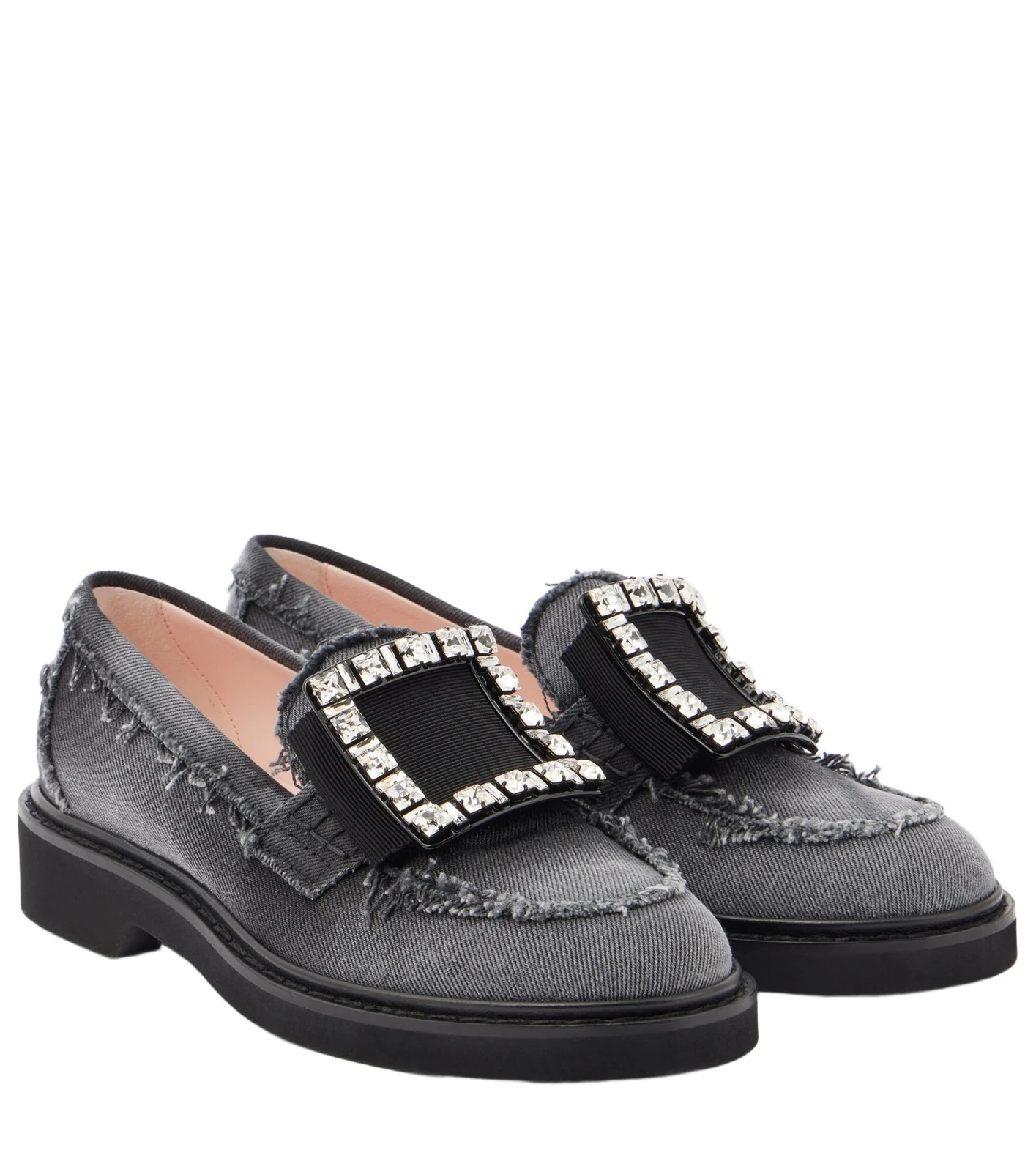Roger Vivier Viv' Rangers embellished denim loafers