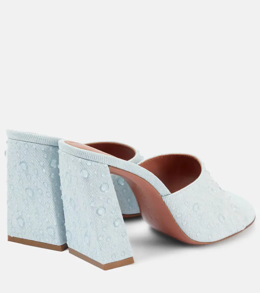 Amina Muaddi Brigitte 95 denim and leather mules | Thumbnail 2 Amina Muaddi Brigitte 95 denim and leather mules | Thumbnail 2