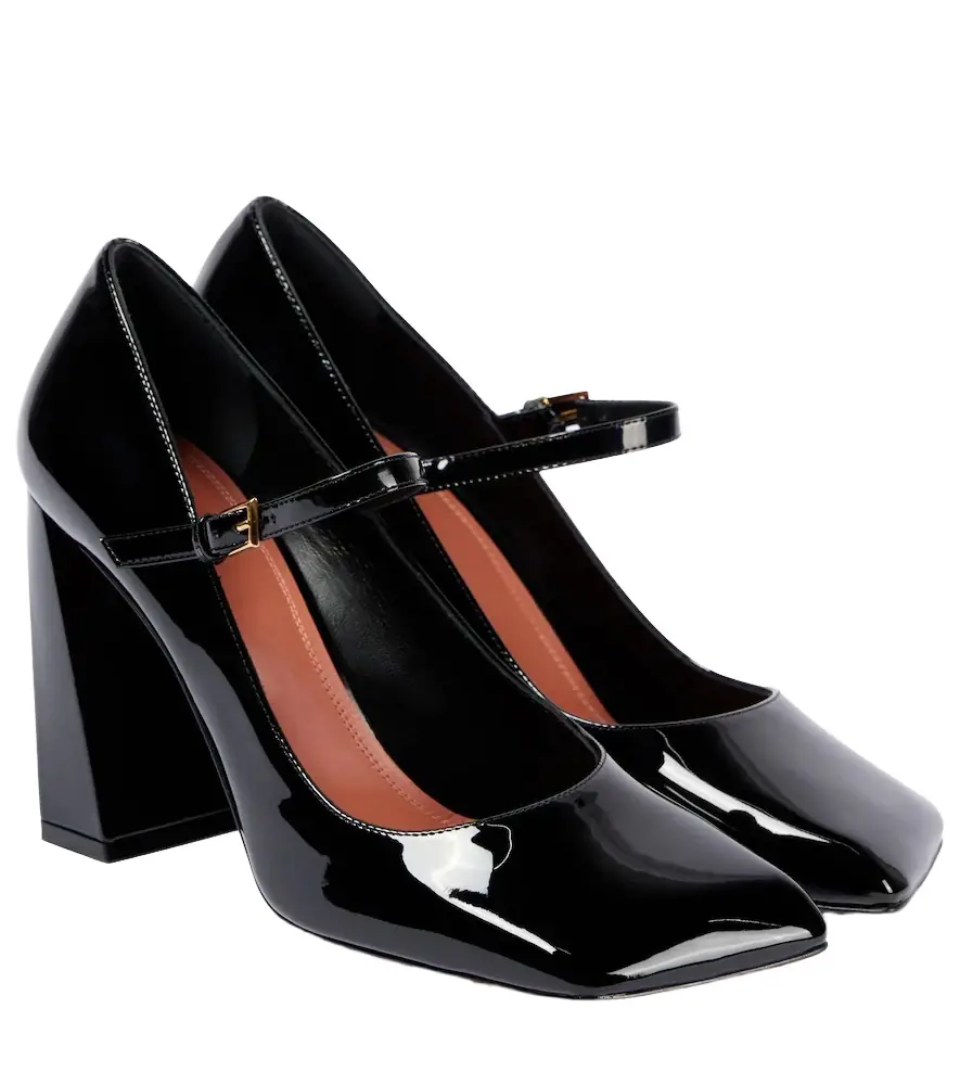 Amina Muaddi Charlotte 95 patent leather Mary Jane pumps | Image 1 Amina Muaddi Charlotte 95 patent leather Mary Jane pumps | Image 1