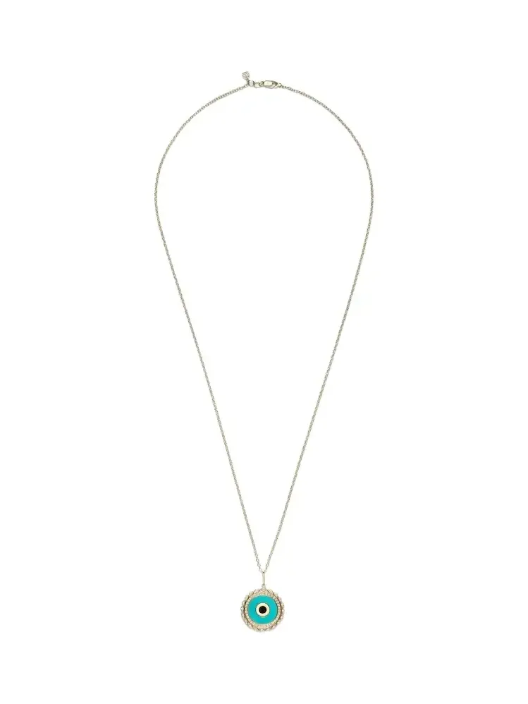 Large Evil Eye 14kt gold chain necklace with diamonds and turquoise Large Evil Eye 14kt gold chain necklace with diamonds and turquoise