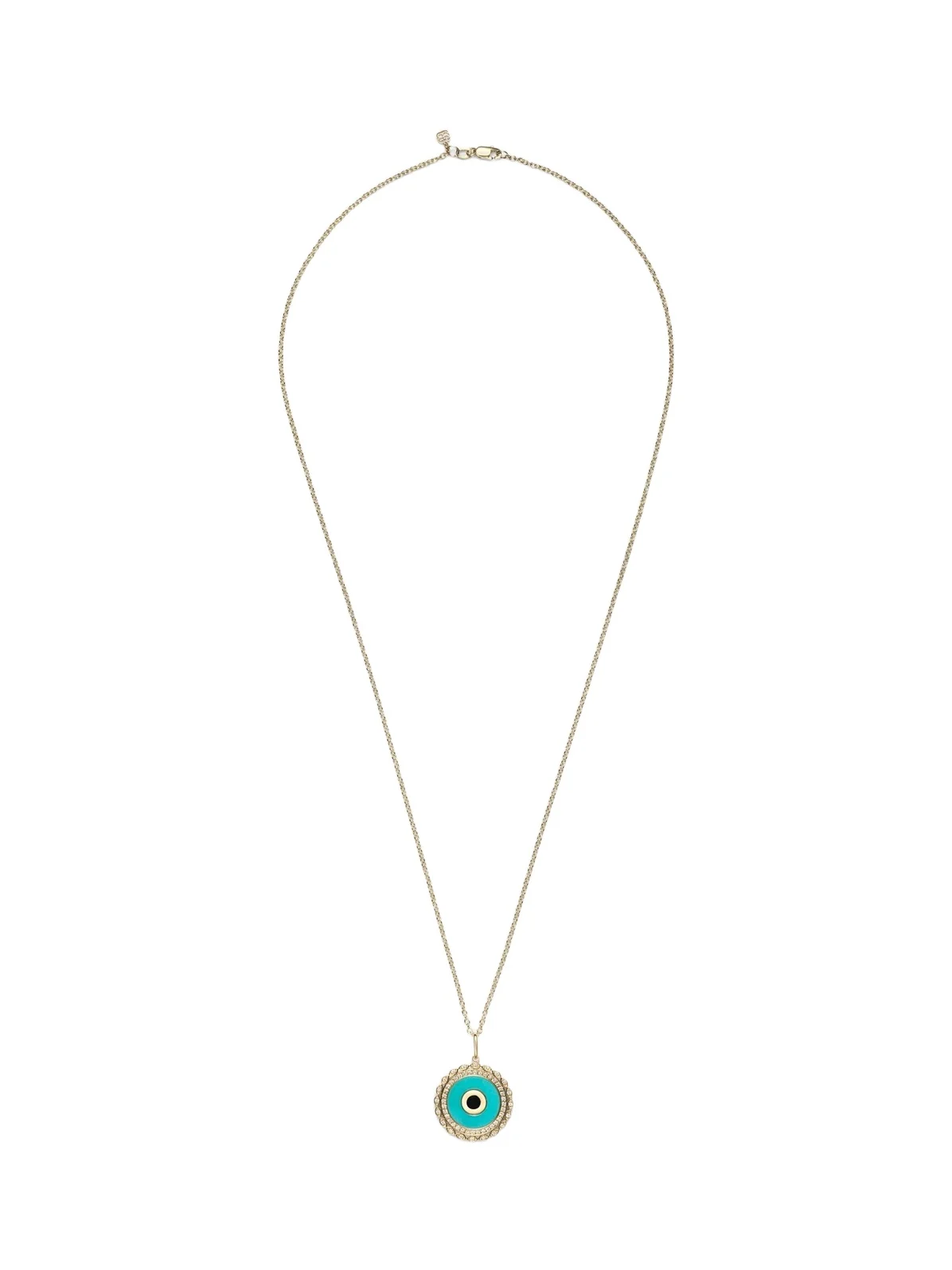 Large Evil Eye 14kt gold chain necklace with diamonds and turquoise
