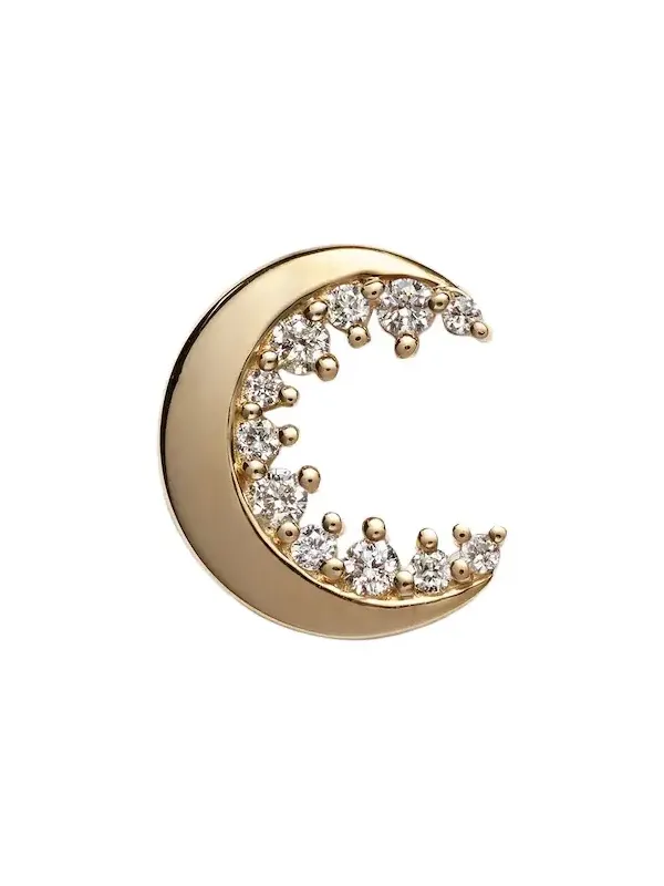Crescent Moon 14kt gold single earring with diamonds
