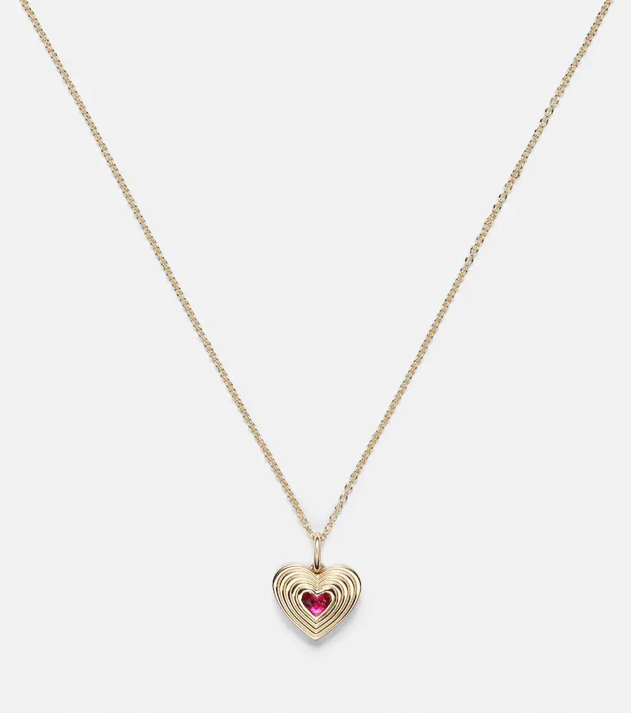 Sydney Evan Fluted Heart 14kt gold chain necklace with ruby | Thumbnail 2