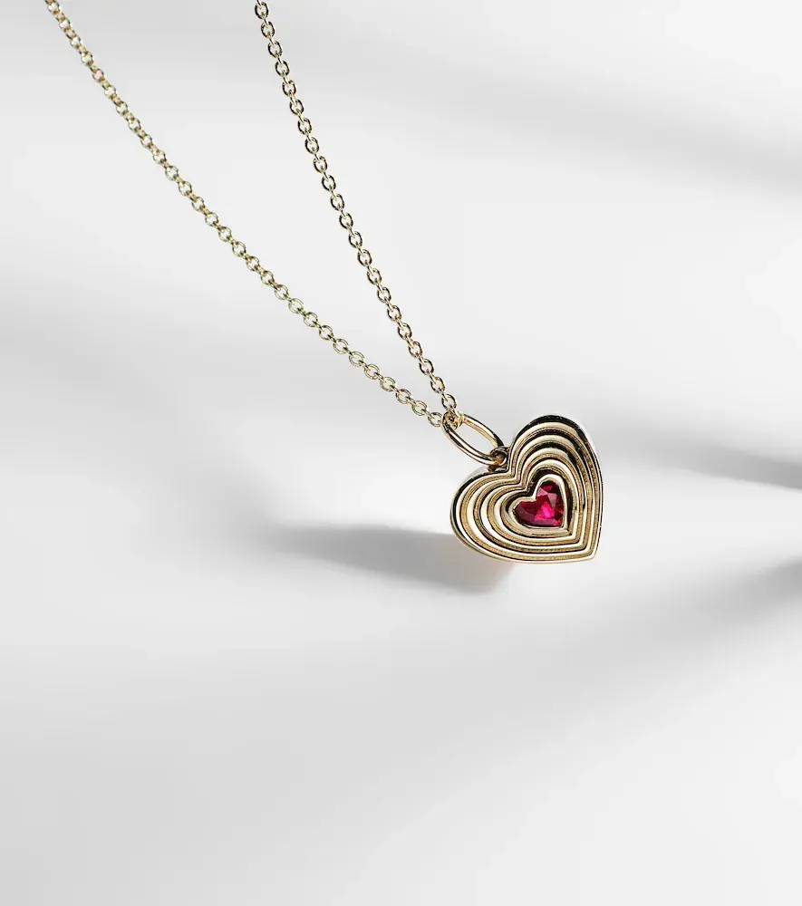 Sydney Evan Fluted Heart 14kt gold chain necklace with ruby | Thumbnail 6