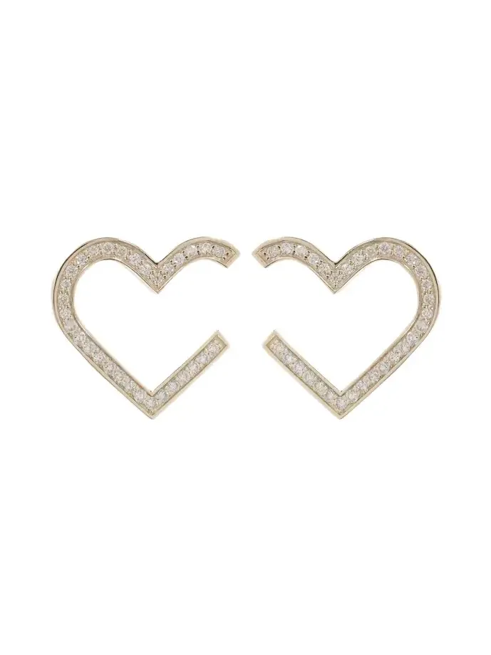 Heart 14kt gold hoop earrings with diamonds