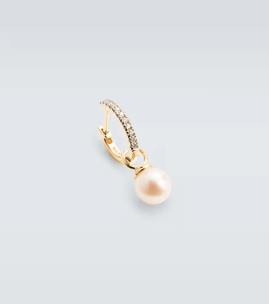 Mateo 14kt gold single hoop earring with diamonds and freshwater pearl | Thumbnail 4