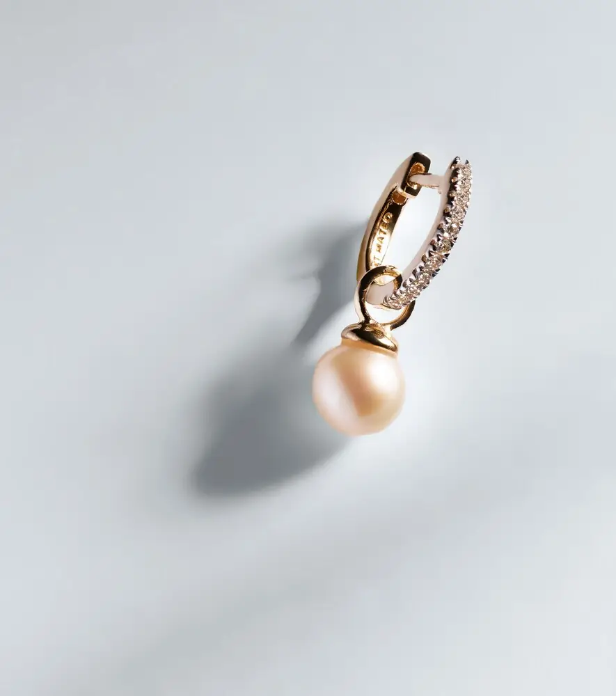 Mateo 14kt gold single hoop earring with diamonds and freshwater pearl | Thumbnail 6