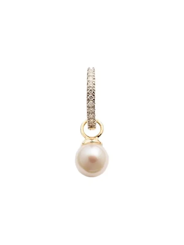 Mateo 14kt gold single hoop earring with diamonds and freshwater pearl