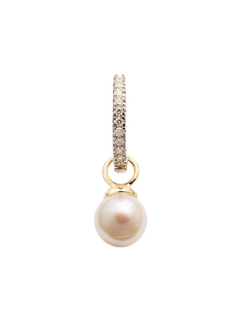 Mateo 14kt gold single hoop earring with diamonds and freshwater pearl