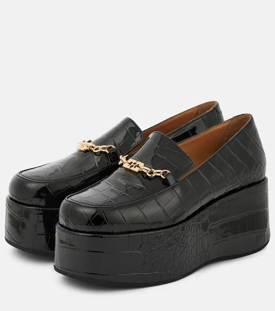 Ganni Croc-effect faux leather platform loafers | Thumbnail 3